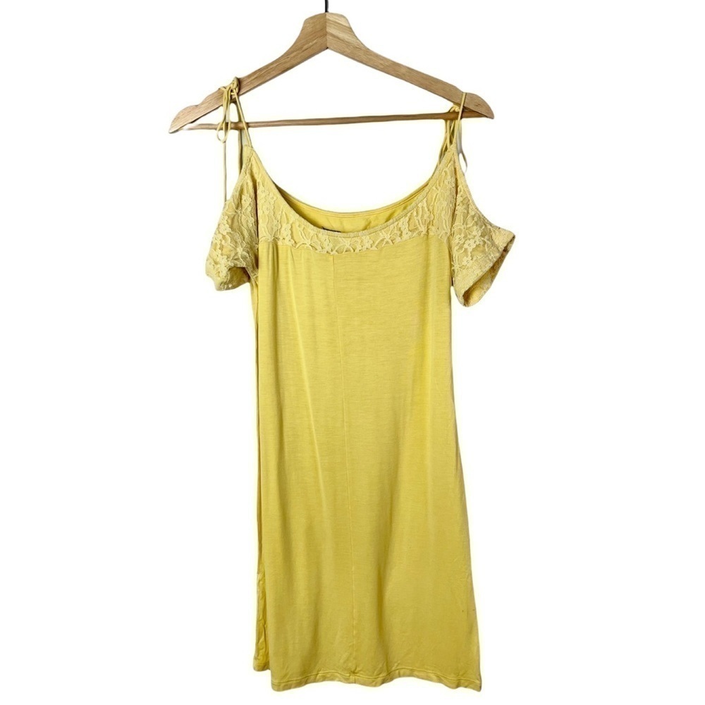 Free People Y2K‎ Yellow Cold Shoulder Mini Shift Dress S